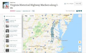 Screenshot of the IZI Travel App Virginia Historical Highway Markers along I-95 audio tour
