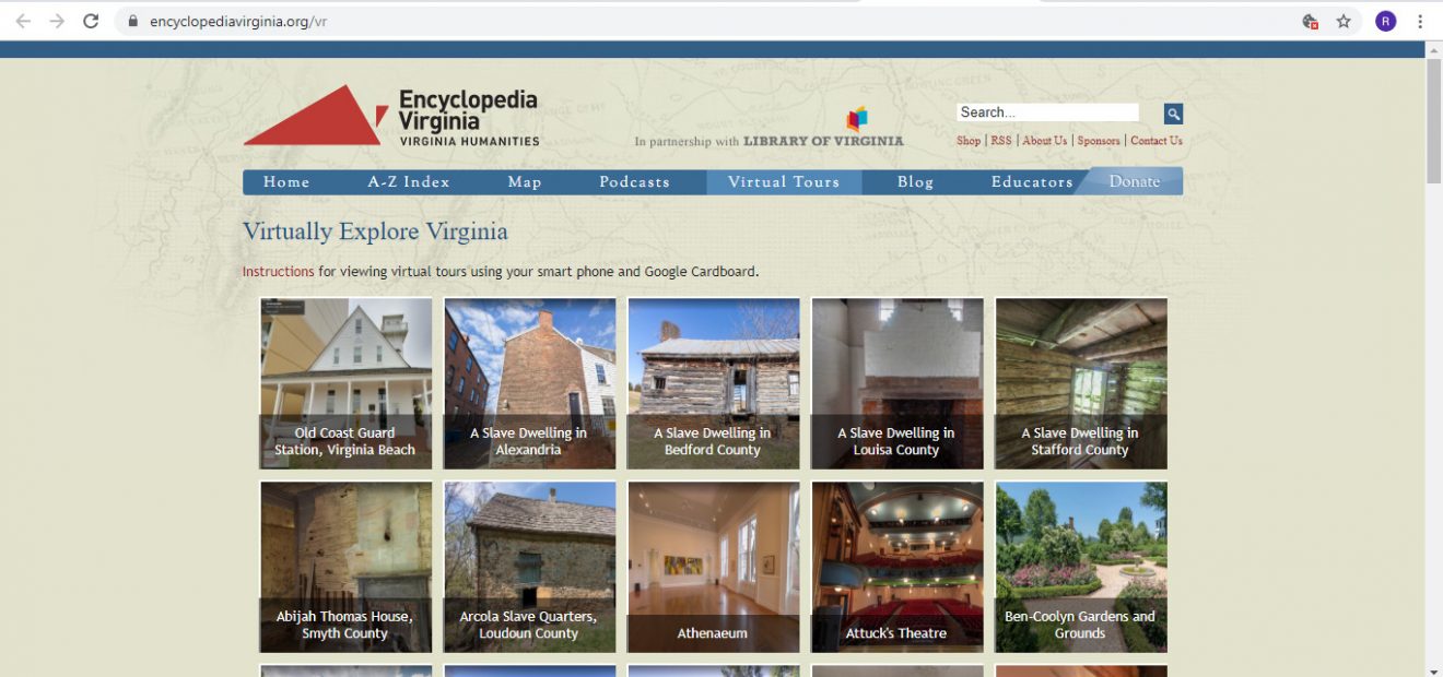 Screenshot of Encyclopedia Virginia website