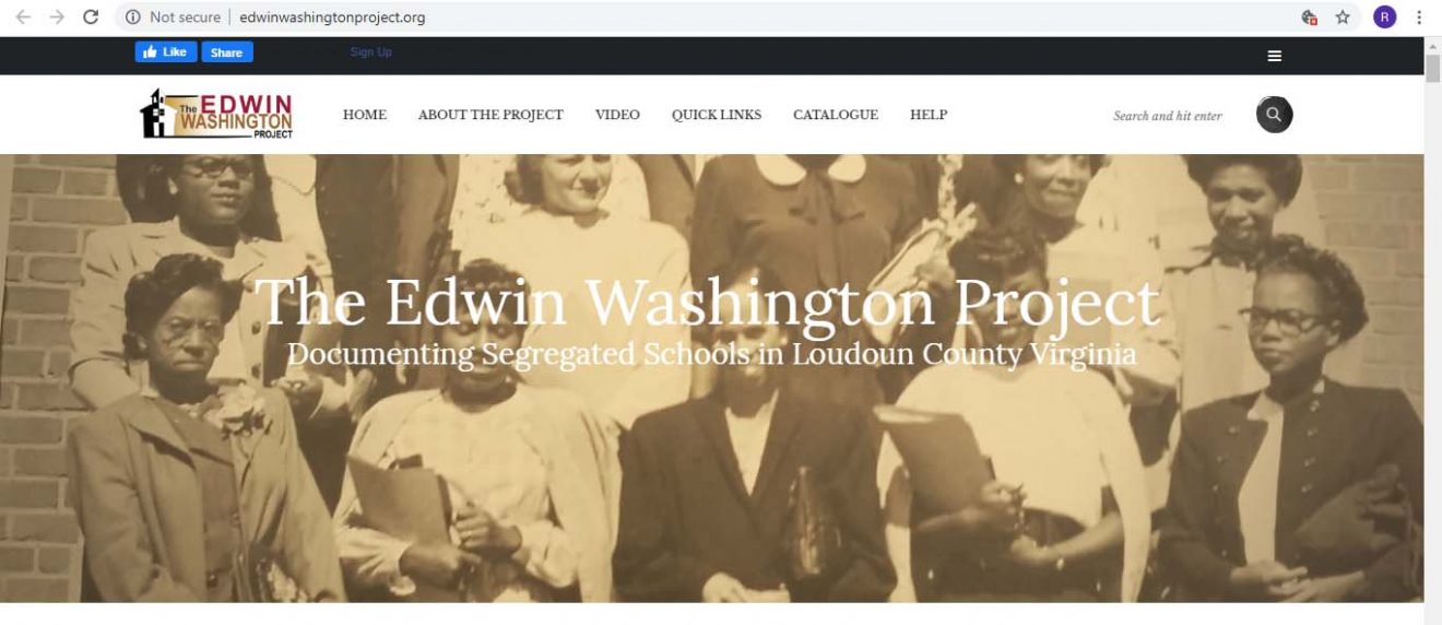 Screenshot of website for Edwin Washington Project