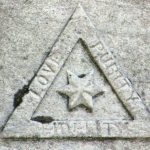 SONS OF TEMPERANCE: organization with roots in the Temperance movement. Triangle with the words “Love, Purity, Fidelity”.