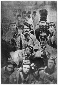 Taken on the occasion of John Brown’s hanging, this picture from 1859 show soldiers from the Richmond Grays. Of note, the man shown second from the upper left is John Wilkes Booth, Lincoln’s assassin. The Richmond Grays were initially included in the 1st Virginia Regiment, but were transitioned to the 12th Virginia as Company G, attributed to ambrotypist Lewis Graham Dinkle, image courtesy of the Library of Congress